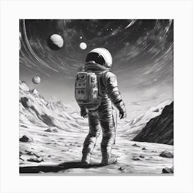 A Woman In Cosmonaut Suit Wandering In Space Canvas Print