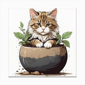 Cat In A Pot Canvas Print