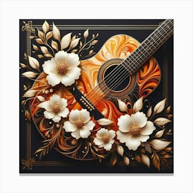 Acoustic Guitar With Flowers Canvas Print