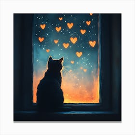 Dreamy Night Sky with Heart Stars Cat 10 Canvas Print