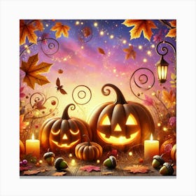 Whimsical Halloween pumpkins at sunset Canvas Print