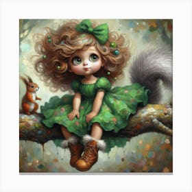 Little Girl In Green Dress 1 Canvas Print