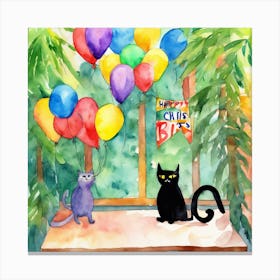 Happy Birthday Cat And Balloons Canvas Print