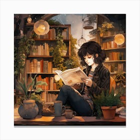 Girl Reading A Book Canvas Print