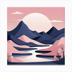 Default Minimal Landscape Pink And Navy Blue 01 Art Print 3 Canvas Print