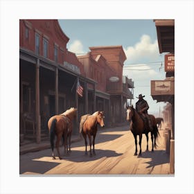 Western Town In Texas With Horses No People Professional Ominous Concept Art By Artgerm And Greg (1) Canvas Print