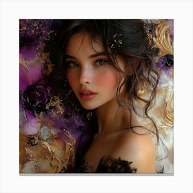 Beautiful Woman With Purple Flowers Canvas Print