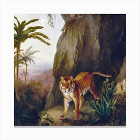 Tiger In Cave Square Canvas Print
