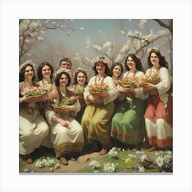 Group Of Women With Baskets Of Flowers Canvas Print