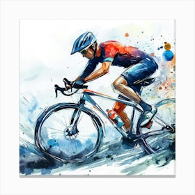 Watercolor Illustration Of A Cyclist Canvas Print