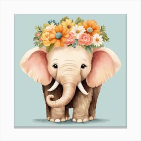 Floral Baby Mammoth Nursery Illustration (20) Canvas Print