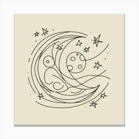 Moon and stars Picasso style Canvas Print