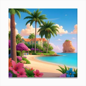 Tropical Beach Scene Canvas Print