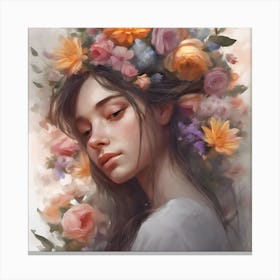 Girl With Flowers Canvas Print