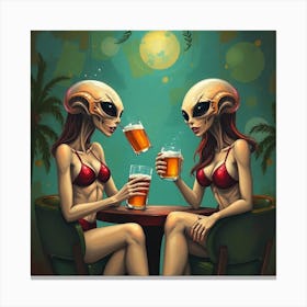 Aliens Drinking Beer 1 Canvas Print