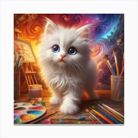 White Cat Painting 1 Canvas Print