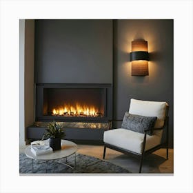 Modern Living Room With Fireplace 12 Canvas Print