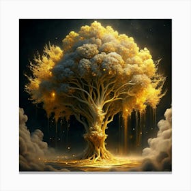 Golden Tree With Glowing Lights Canvas Print