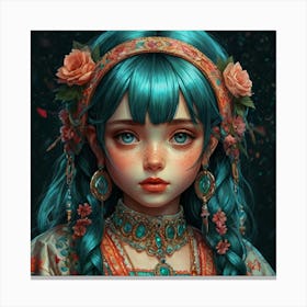 Blue Haired Girl Canvas Print