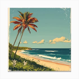 Vintage Palm Trees On The Beach Canvas Print