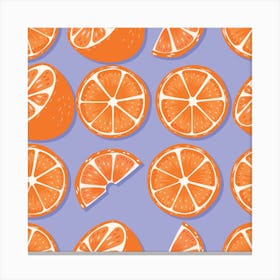 Orange And Orange Slices Pattern On Pastel Purple Square Canvas Print