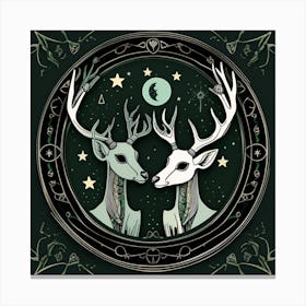 Two Deer In A Circle minimalistic line art Canvas Print