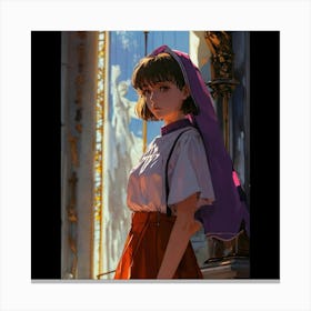 Anime Girl With Purple Scarf Canvas Print