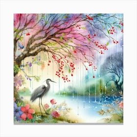 Heron By The Lake Canvas Print