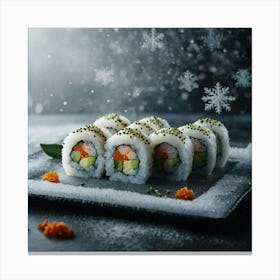 Sushi On A Plate With Snowflakes Canvas Print