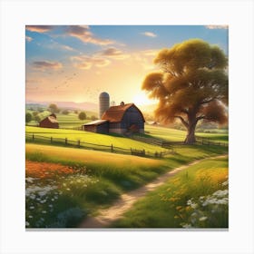 Farm At Sunset 1 Canvas Print