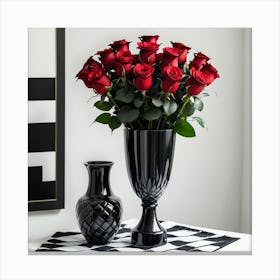 Red Roses In A Vase Canvas Print