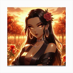 Anime Girl In Field Of Flowers Canvas Print