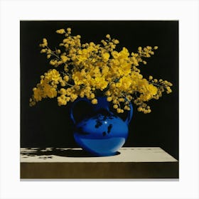 Yellow Flowers In A Blue Vase 2 Canvas Print