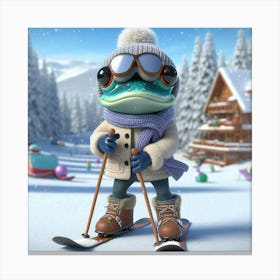 Frog On Skis 3 Canvas Print