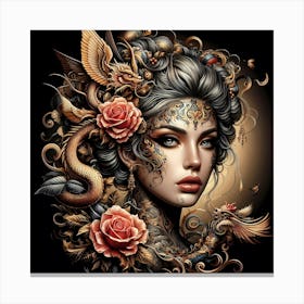 Dragon And Roses 1 Canvas Print