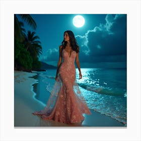 Pink Evening Gown On The Beach Canvas Print