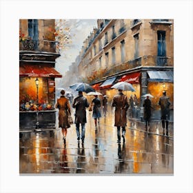 Paris Street Rainy Day Painting (2) Canvas Print
