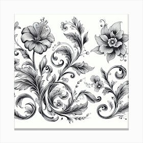 Black And White Floral Design 6 Canvas Print