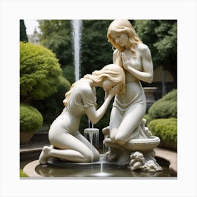 98 Garden Statuette Of A Low Kneeling Blonde Woman With Clasped Hands Praying At The Feet Of A Statuet Canvas Print