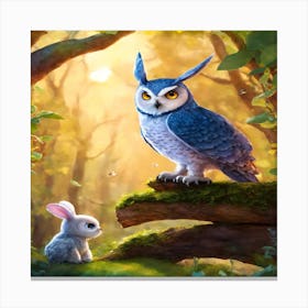 Owl And Rabbit In The Forest Canvas Print