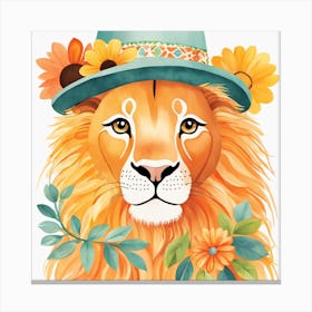 Floral Baby Lion Nursery Painting (7) Canvas Print