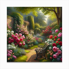 Blooming Flowers Garden Vintage AI Canvas Print