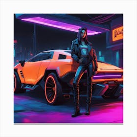 Cyberpunk Girl In A Futuristic Car Canvas Print