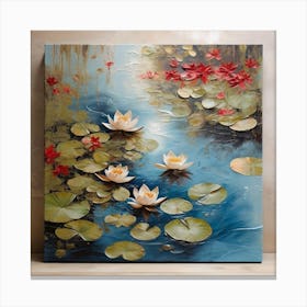 Surface of water with water lilies and maple leaves 3 Canvas Print