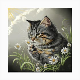 Spring Whimsy A Playful Tabby Cat And A Vibrant Daisy (3) Canvas Print