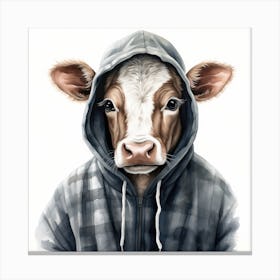 Watercolour Cartoon Zebu In A Hoodie 2 Canvas Print