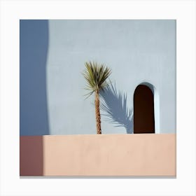 Palm Against Pastel Blue Wall Summer Photography Canvas Print