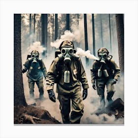 Gas Masks In The Forest 2 Canvas Print