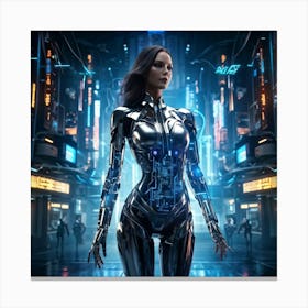 Artificial Intelligence Embodied In A Sleek Futuristic Cybernetic Figure Stands At The Center Of A (2) Canvas Print