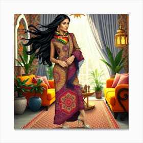 Islamic Woman In The Living Room Canvas Print